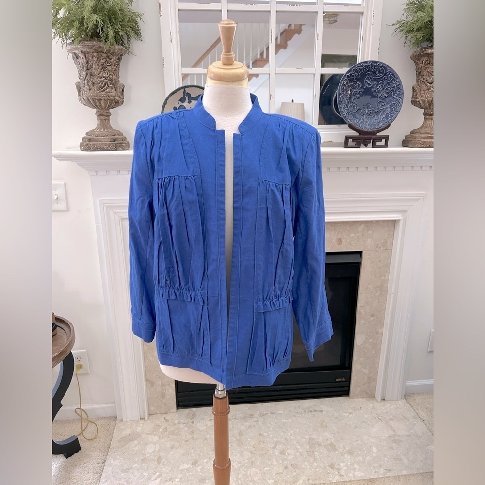 NWT Chicos Puckered Linen Blue Women's Jacket